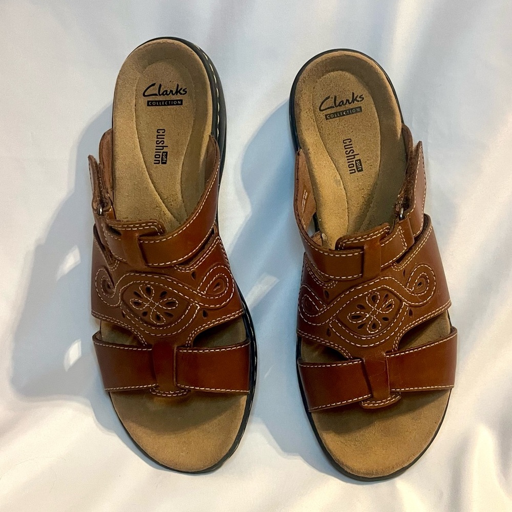 Clark’s Collection sandals, Leisa Higley Slide Brown Leather Womens Size 8.5 - Picture 5 of 9
